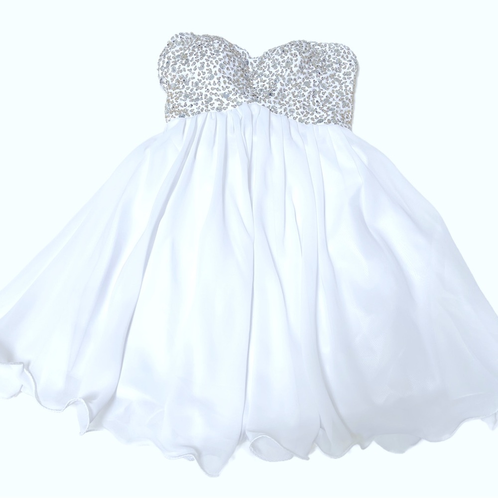 Holiday Wedding Chiffon Strapless Rhinestone Beaded Adjustable Back Dress.